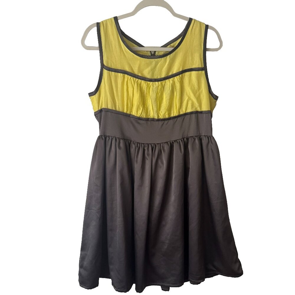 Ryu Sleeveless Contrast Yellow Gray Boho Mini Dress Size Large NWT